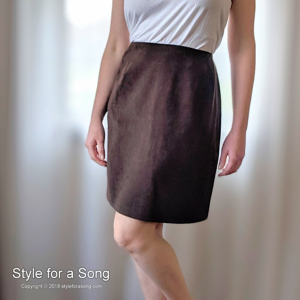 Vintage Faux Suede Chocolate Brown Mini Skirt 12P
